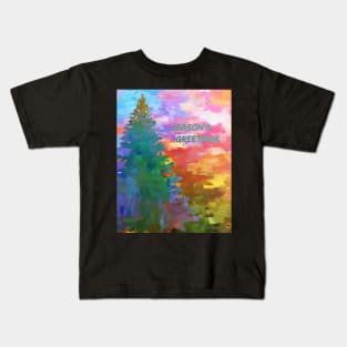 Season's Greetings colorful abstract with tree Kids T-Shirt